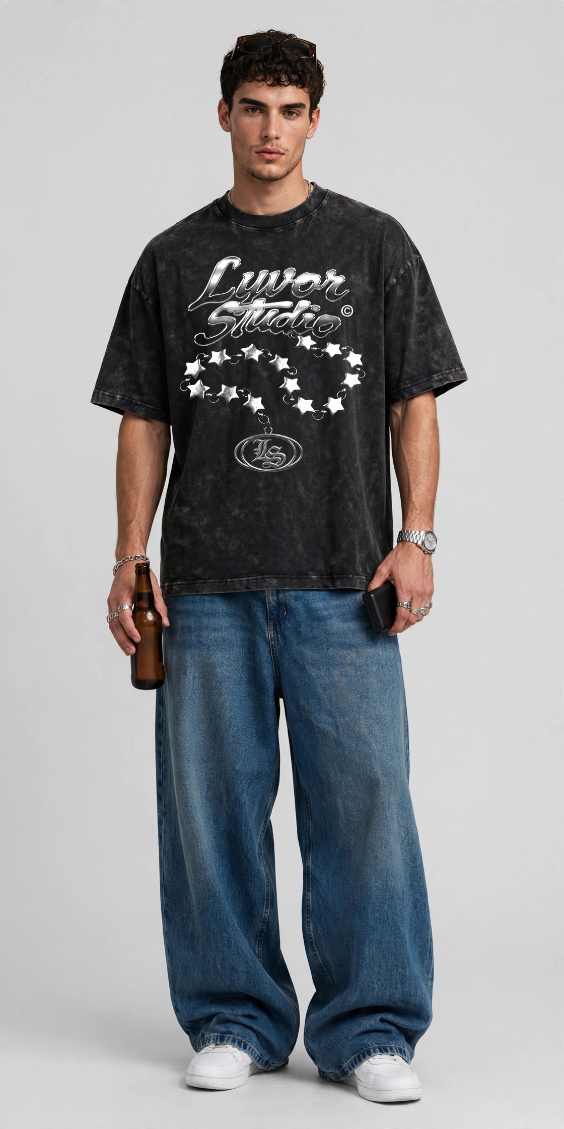 STARS ACID WASH OVERSIZED T-SHIRT