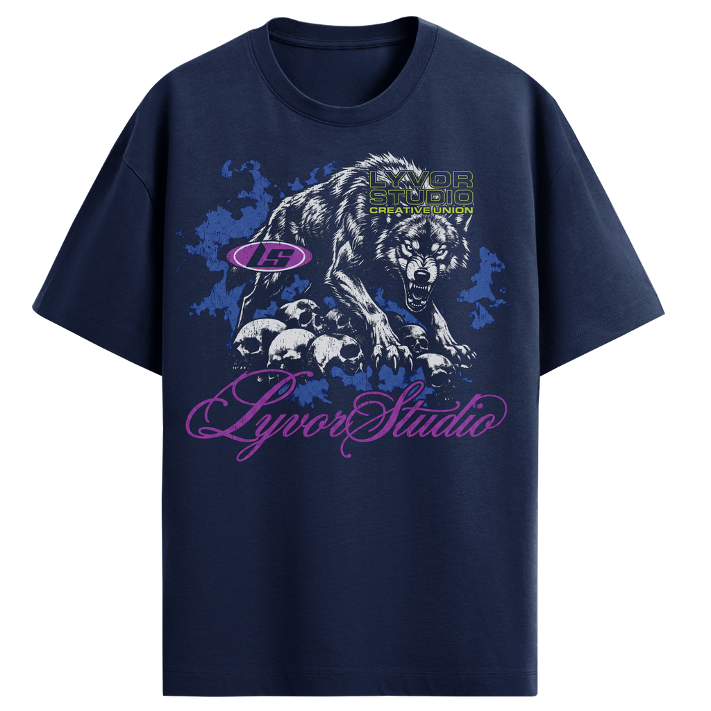 WOLF NAVY BLUE OVERSIZED T-SHIRT