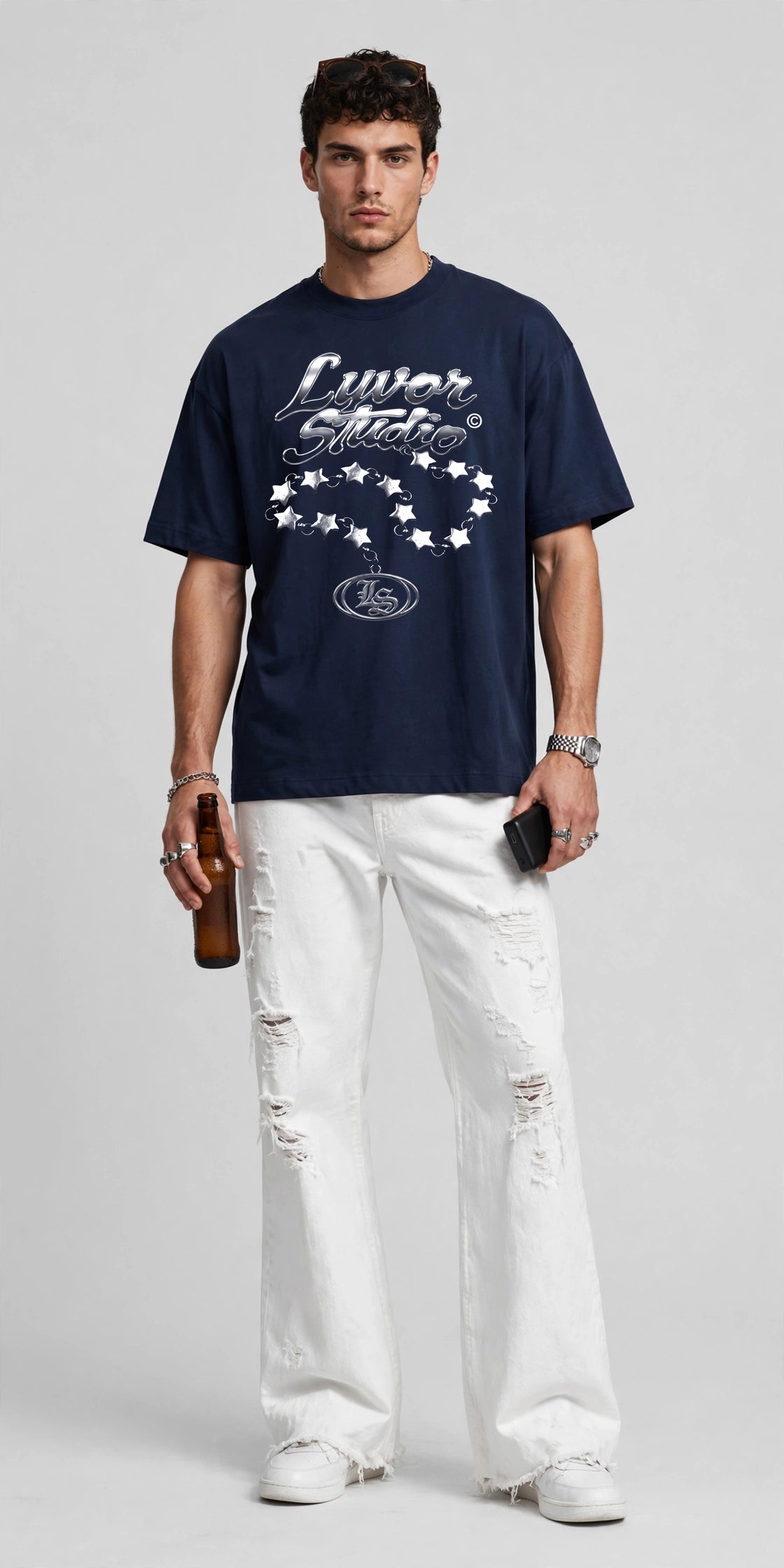 STARS NAVY BLUE OVERSIZED T-SHIRT