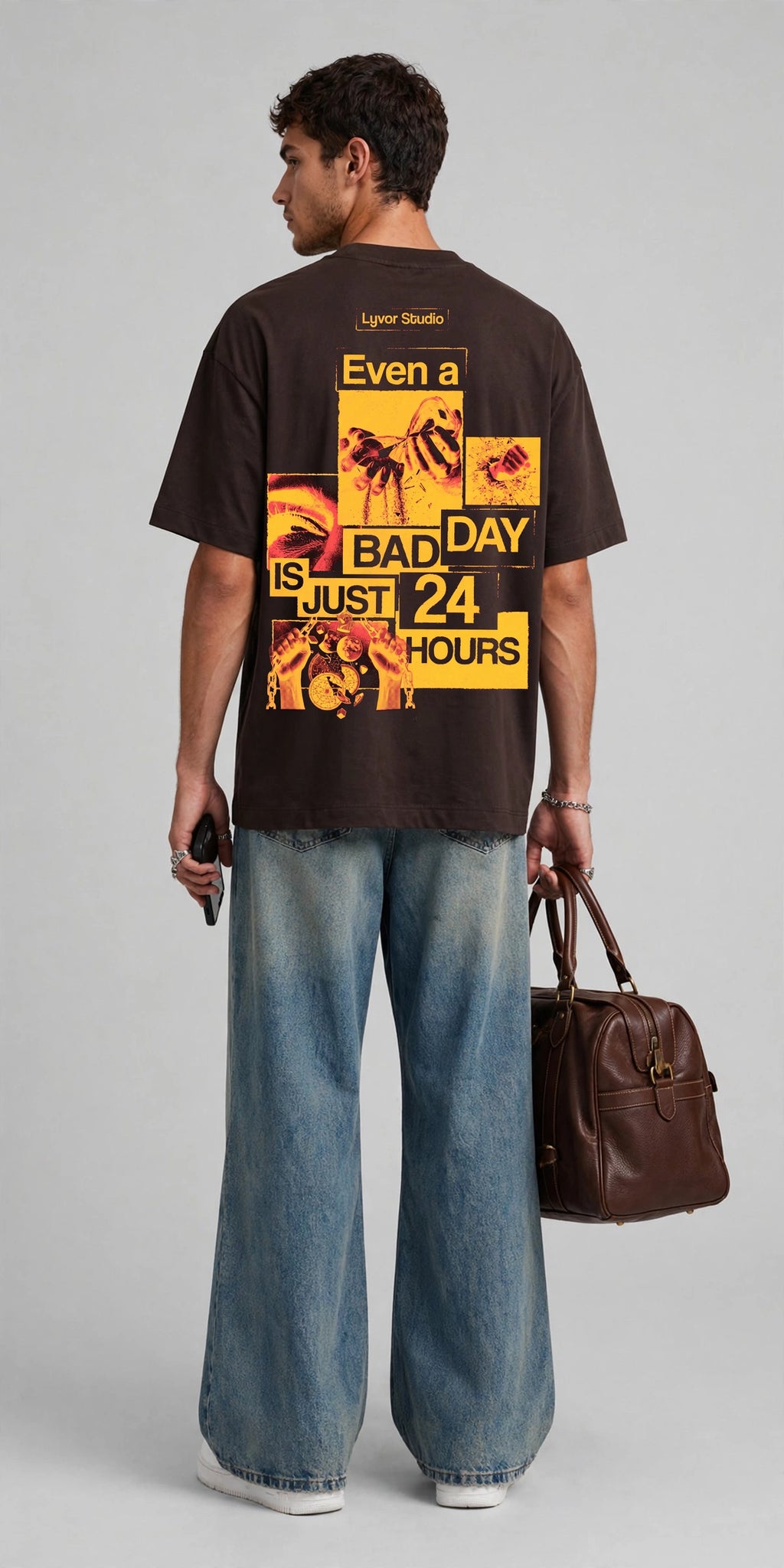 24 HOURS BROWN OVERSIZED T-SHIRT