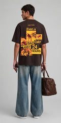 24 HOURS BROWN OVERSIZED T-SHIRT